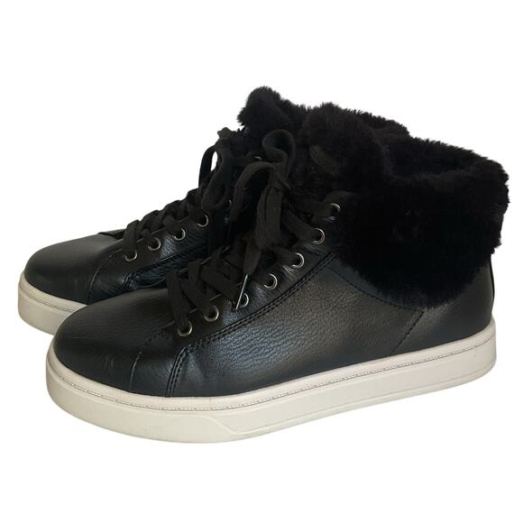 Koolaburra by UGG High Top Sneakers  Black Leather Fur Lined Size 7 US 38 EU - Picture 1 of 10